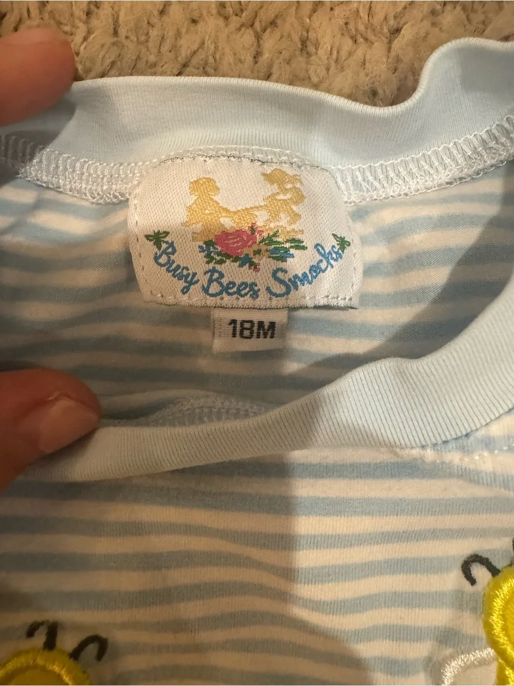 Blue Striped Bee Appliqué Top with Yellow Diaper Cover